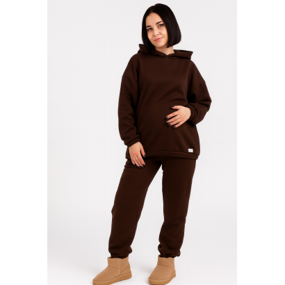 Утепленный спортивный велюровый костюм для беременных и кормящих мам с секретом для кормления Коричневый